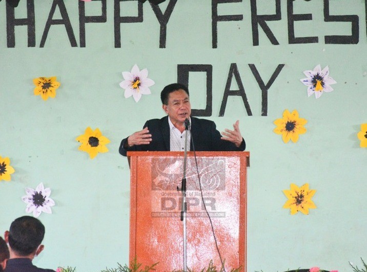 Zunheboto Deputy Commissioner, Peter Lichamo speaking during the Zunheboto Government College 41st fresher social 2021 held on September 11. (DIPR Photo)